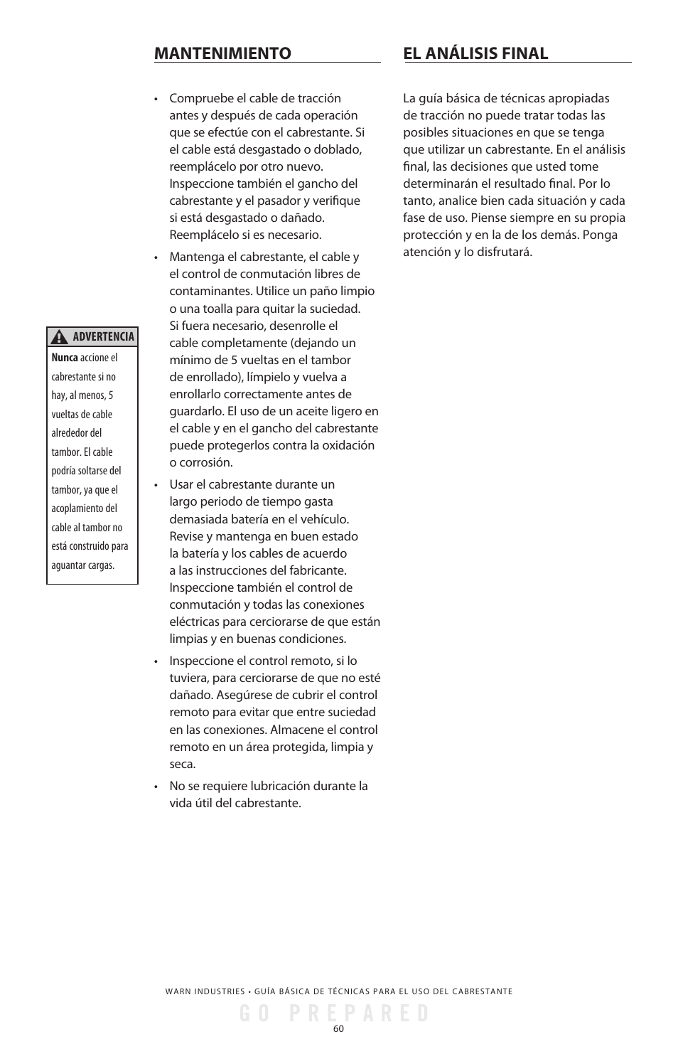 WARN Tabor 12K User Manual | Page 33 / 33