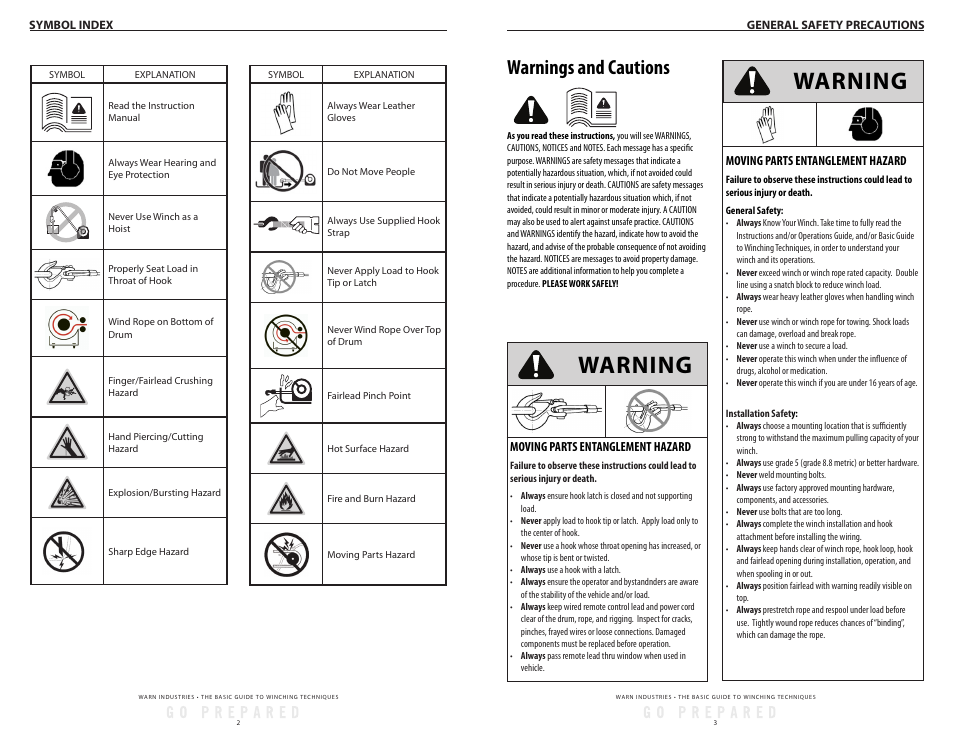 Warning, Warnings and cautions | WARN Tabor 12K User Manual | Page 4 / 33