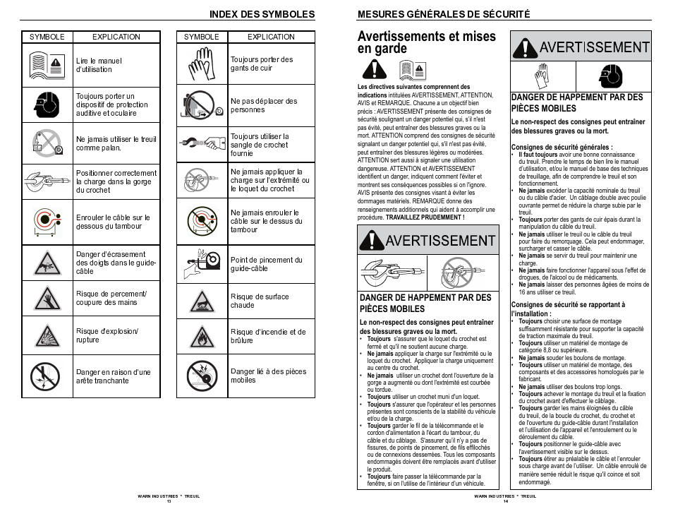 Avertissements et mises en garde | WARN 9.5xp User Manual | Page 9 / 20