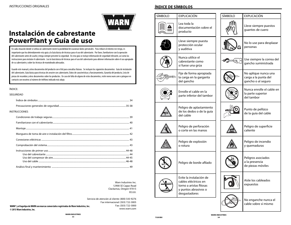Índice de símbolos | WARN POWERPLANT 9.5 User Manual | Page 19 / 44