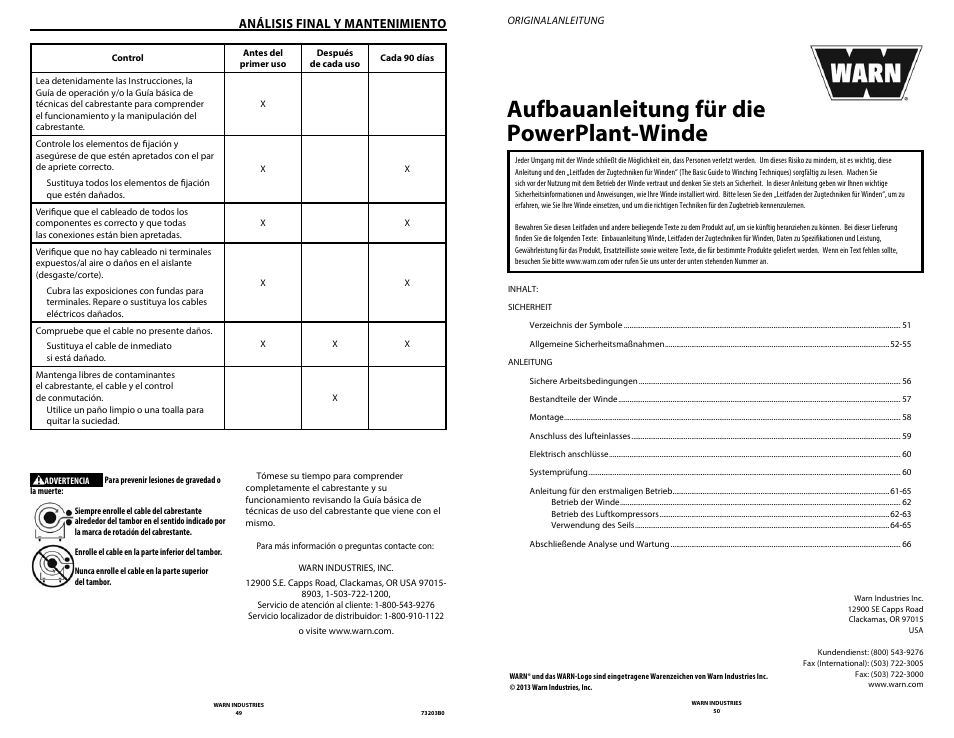 Aufbauanleitung für die powerplant-winde, Análisis final y mantenimiento | WARN POWERPLANT 9.5 User Manual | Page 27 / 44