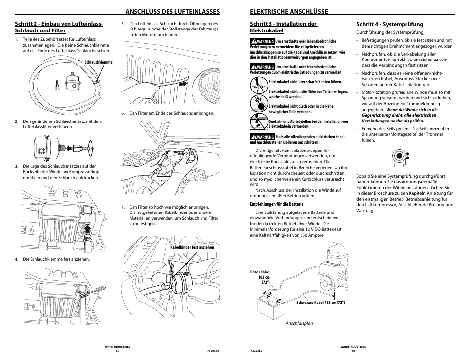 Anschluss des lufteinlasses, Elektrische anschlüsse | WARN POWERPLANT 9.5 User Manual | Page 32 / 44