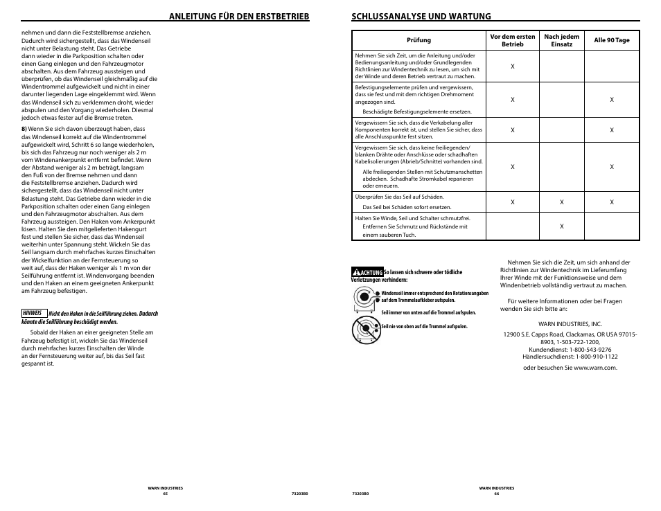 Anleitung für den erstbetrieb, Schlussanalyse und wartung | WARN POWERPLANT 9.5 User Manual | Page 35 / 44