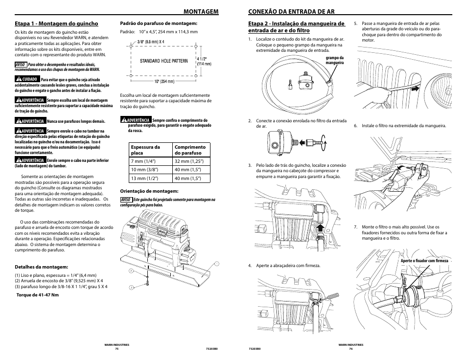 Montagem, Conexão da entrada de ar | WARN POWERPLANT 9.5 User Manual | Page 40 / 44