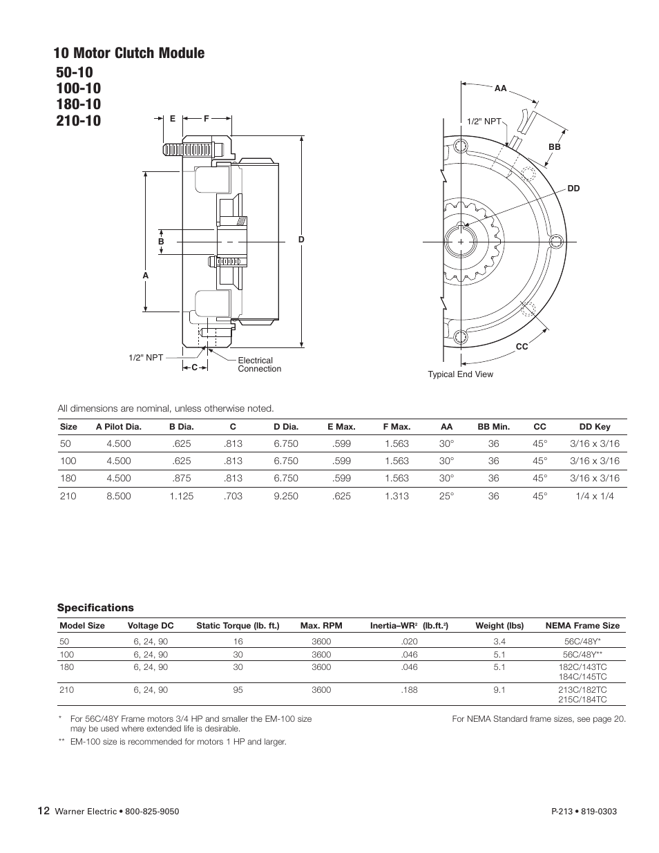 10 motor clutch module | Warner Electric Electro-Module EM-50, EM-100, EM-180, EM-210, EM-215 User Manual | Page 12 / 22