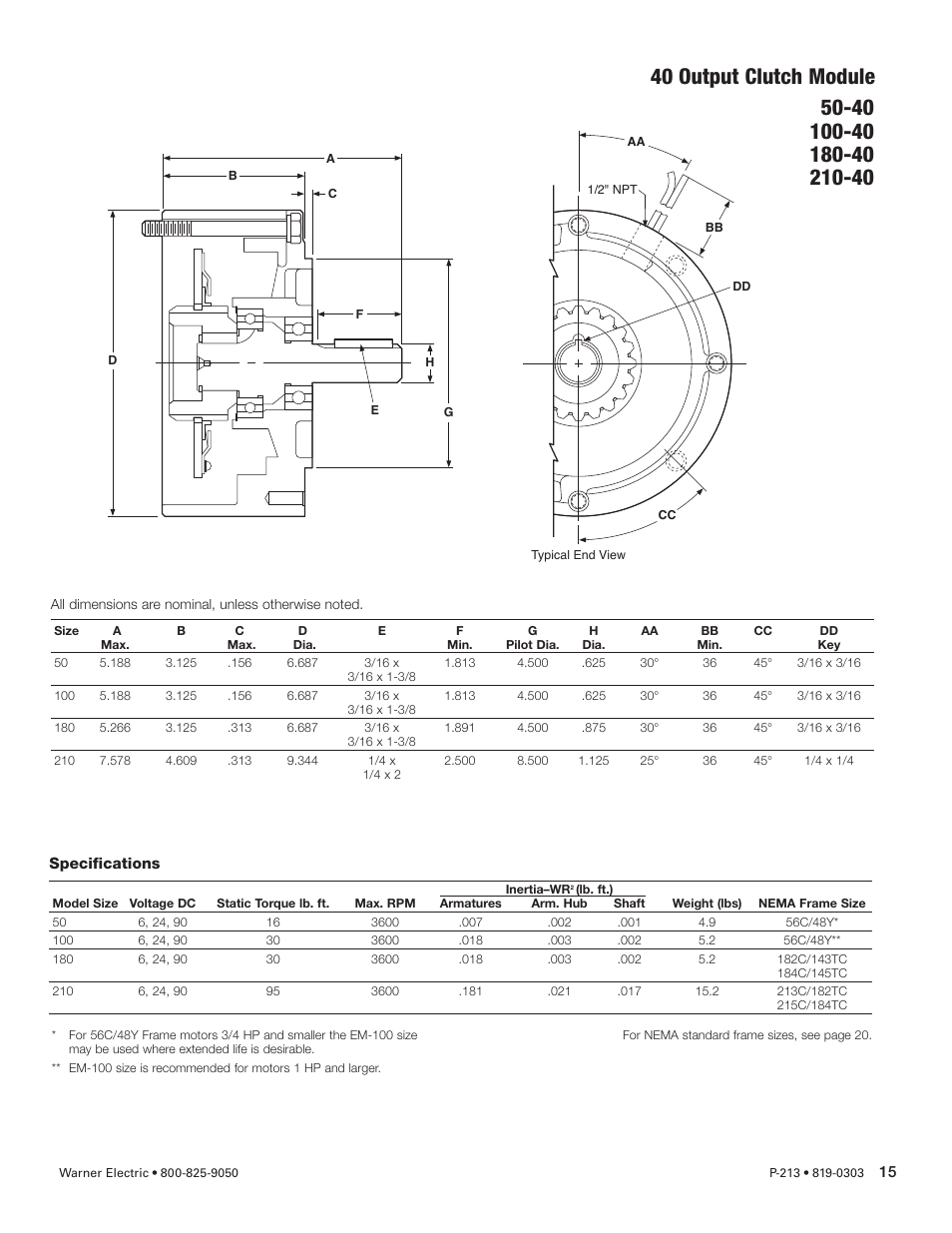 40 output clutch module | Warner Electric Electro-Module EM-50, EM-100, EM-180, EM-210, EM-215 User Manual | Page 15 / 22