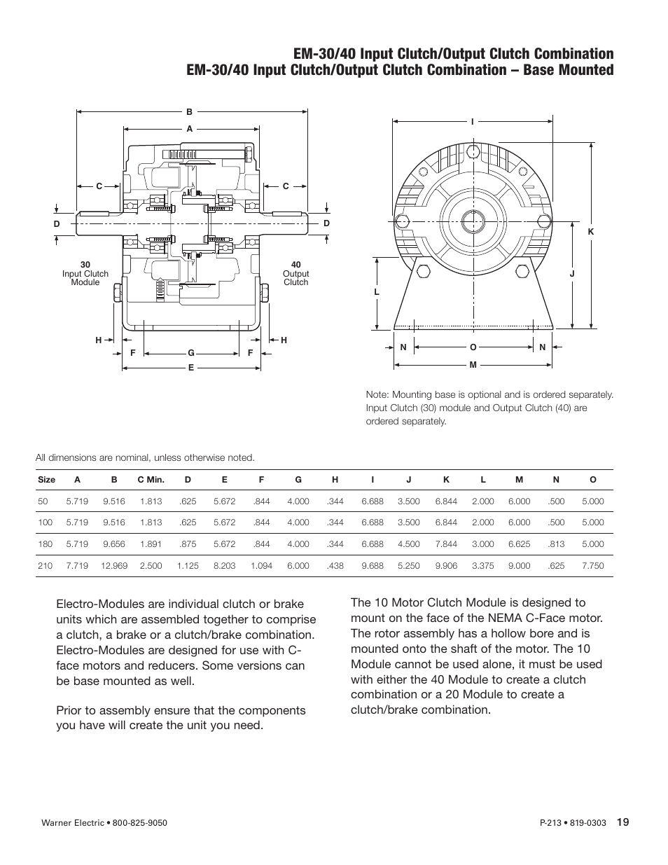 Warner Electric Electro-Module EM-50, EM-100, EM-180, EM-210, EM-215 User Manual | Page 19 / 22