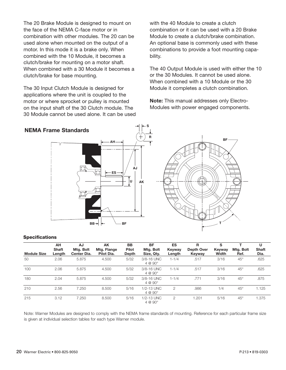 Nema frame standards | Warner Electric Electro-Module EM-50, EM-100, EM-180, EM-210, EM-215 User Manual | Page 20 / 22