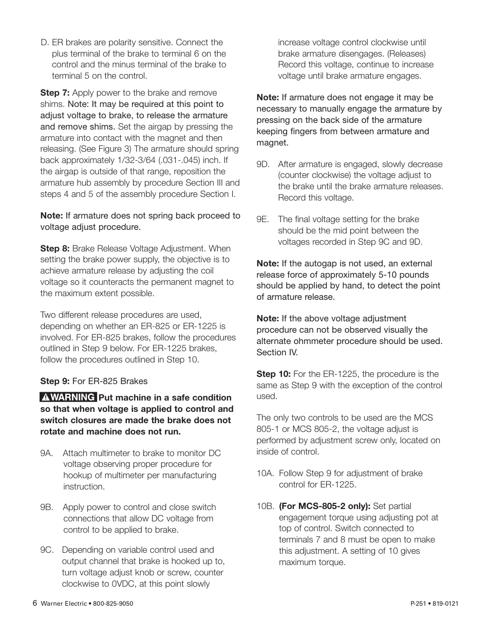 Warner Electric ER 825 and 1225 Heavy Duty User Manual | Page 6 / 14