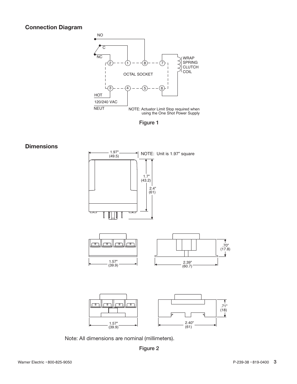 Connection diagram dimensions | Warner Electric WSCC-102 User Manual | Page 3 / 4