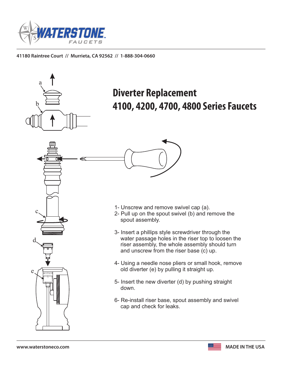 Waterstone Diverter 4100, 4200, 4700, 4800 Series User Manual | 1 page