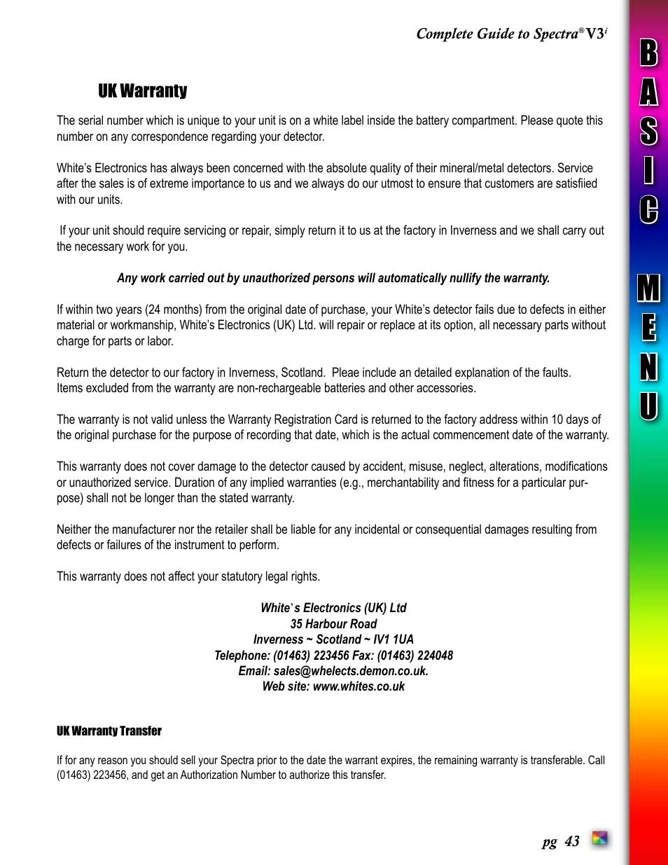 White’s Electronics Spectra V3i User Manual | Page 43 / 64