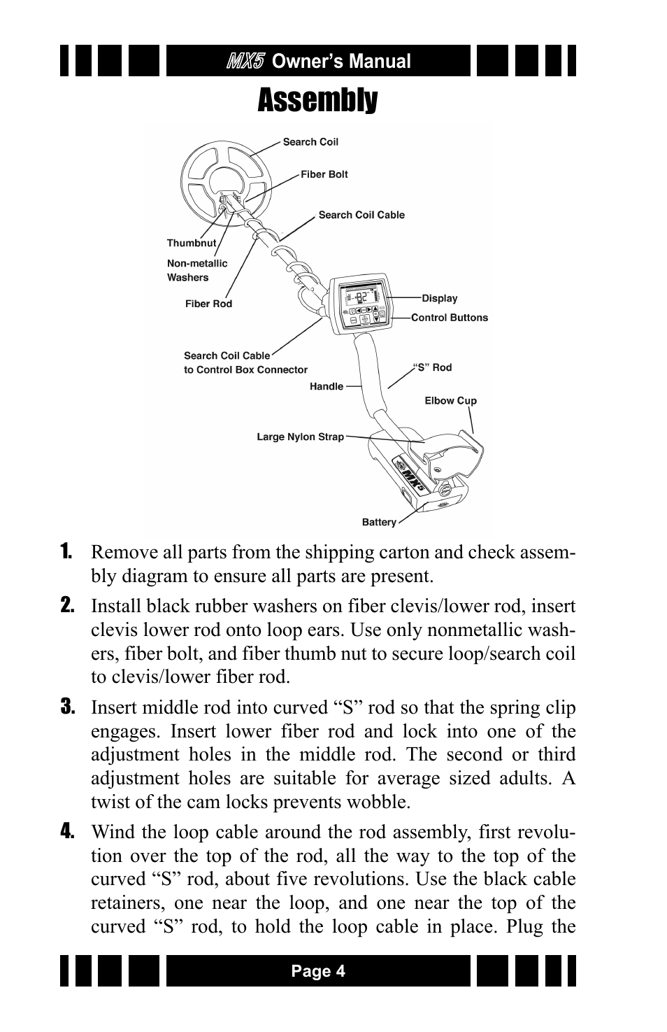 Assembly | White’s Electronics MX5 User Manual | Page 4 / 24