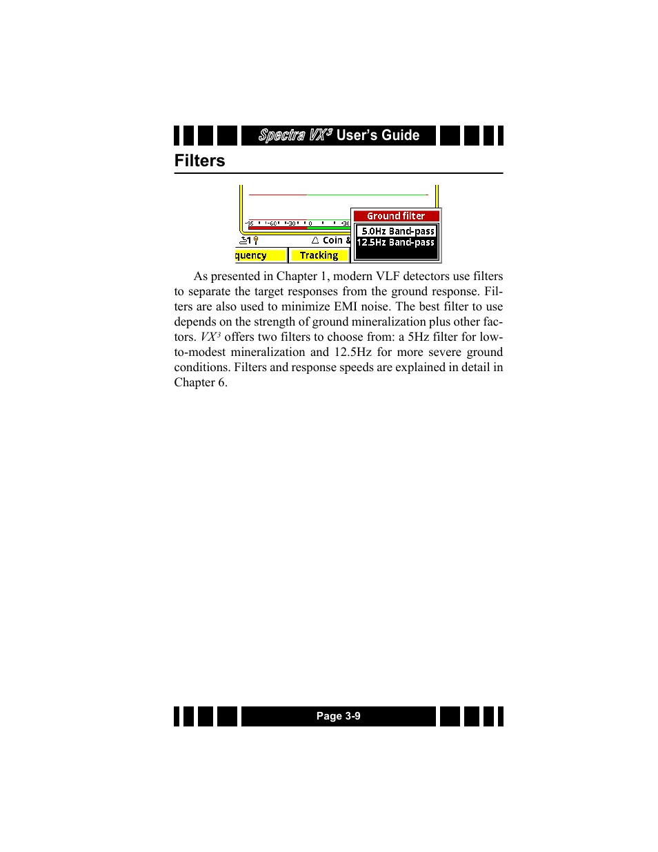 Filters, Filters -9, Spectra vx | White’s Electronics Spectra VX3 User Manual | Page 37 / 88