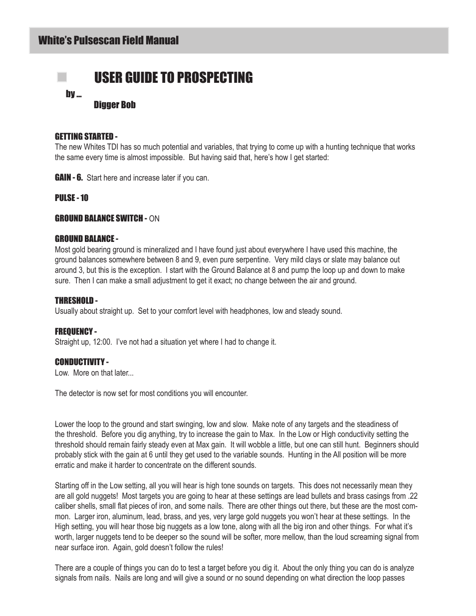 User guide to prospecting | White’s Electronics Classic 1 SL User Manual | Page 8 / 16
