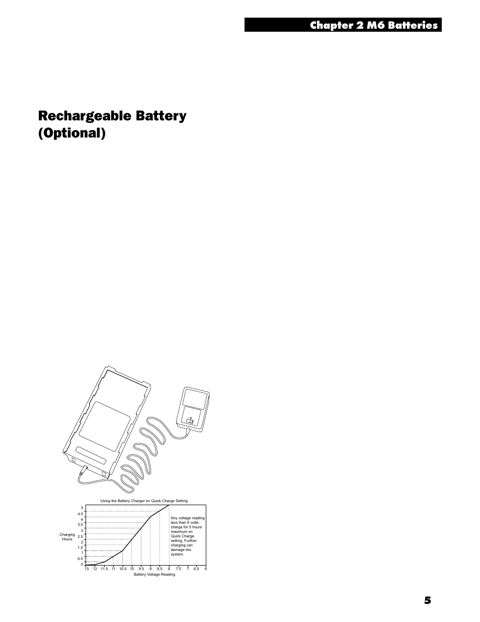 Rechargeable battery (optional), 5chapter 2 m6 batteries | White’s Electronics M6 User Manual | Page 7 / 32