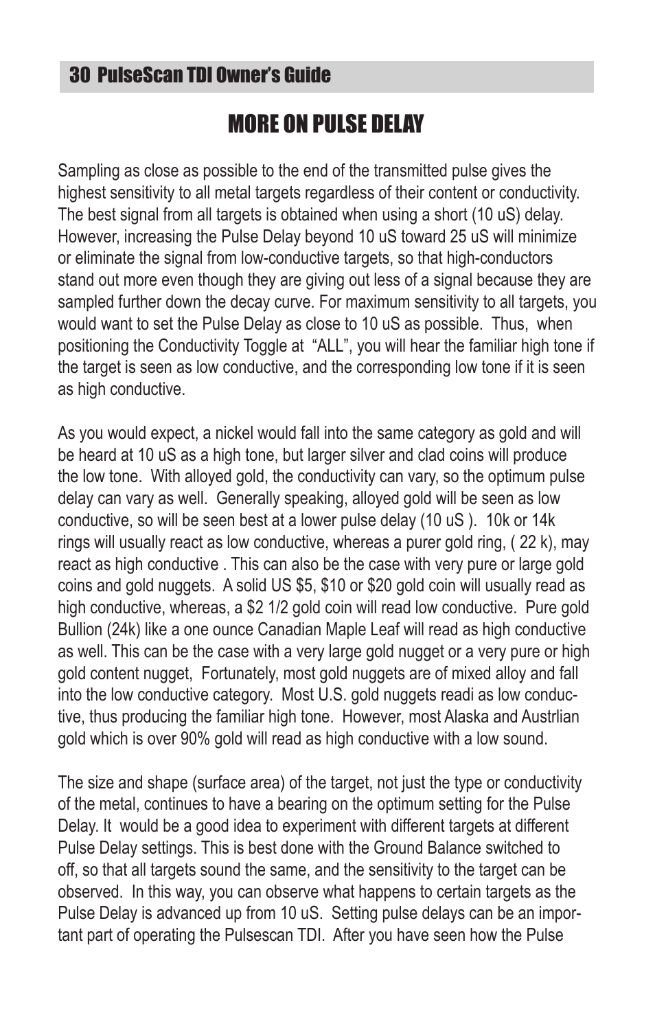 More on pulse delay | White’s Electronics TDI User Manual | Page 30 / 40