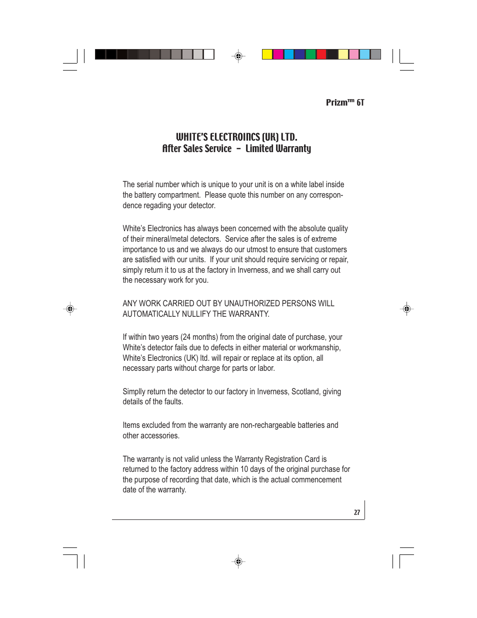 White’s Electronics Prizm 6T User Manual | Page 27 / 32