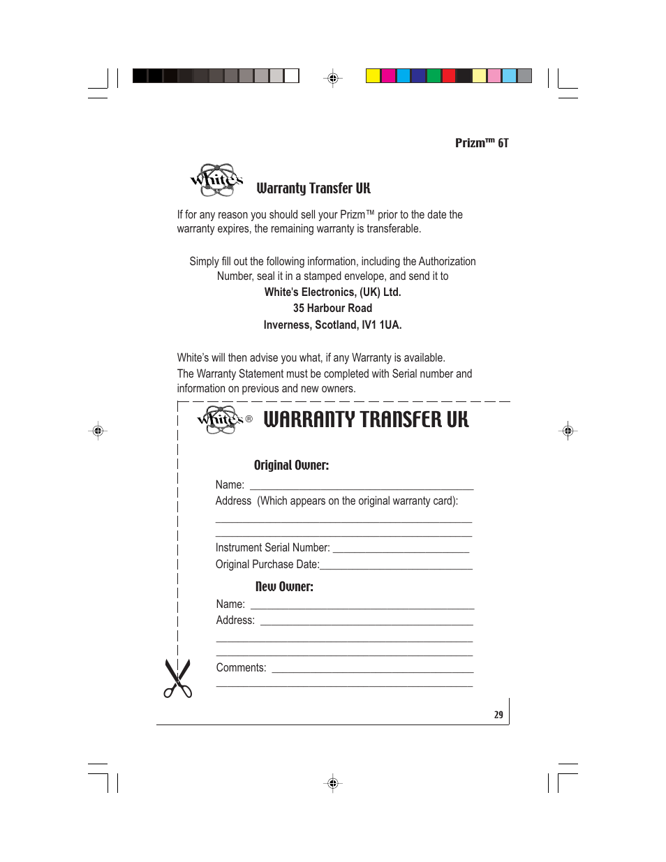 Warranty transfer uk | White’s Electronics Prizm 6T User Manual | Page 29 / 32