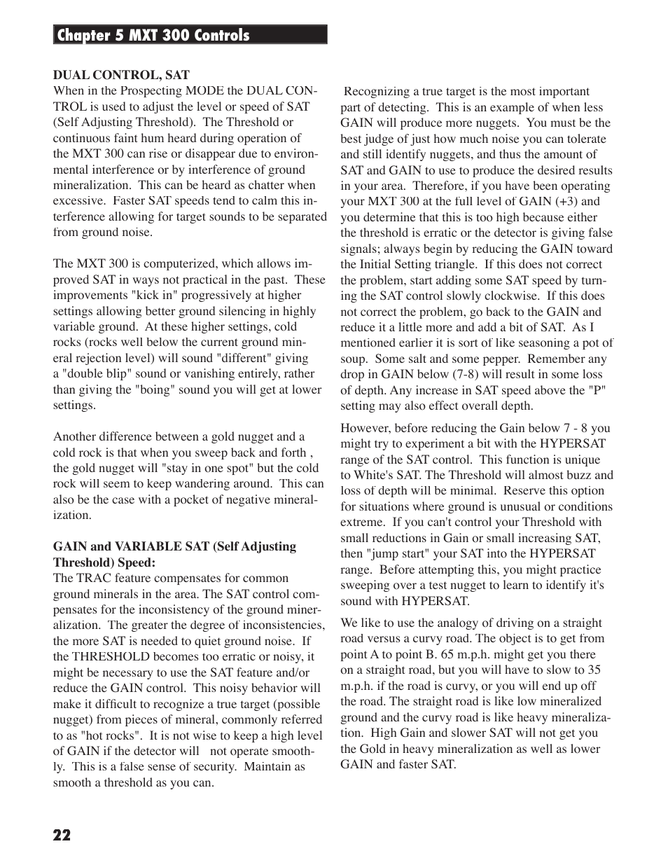 White’s Electronics MXT 300 User Manual | Page 22 / 36