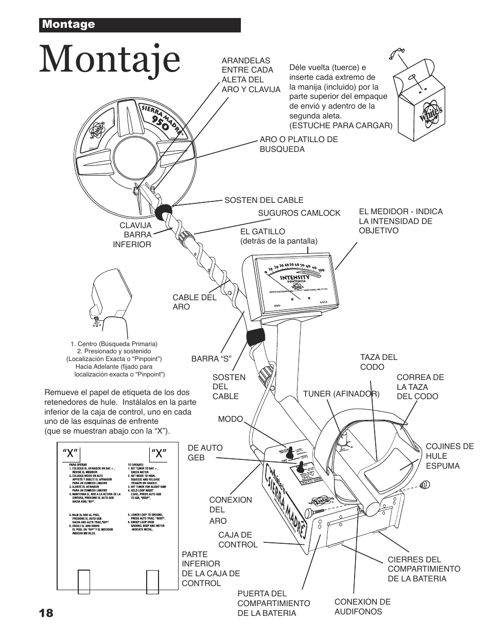 Montaje, Montage | White’s Electronics Sierra Madre User Manual | Page 18 / 32