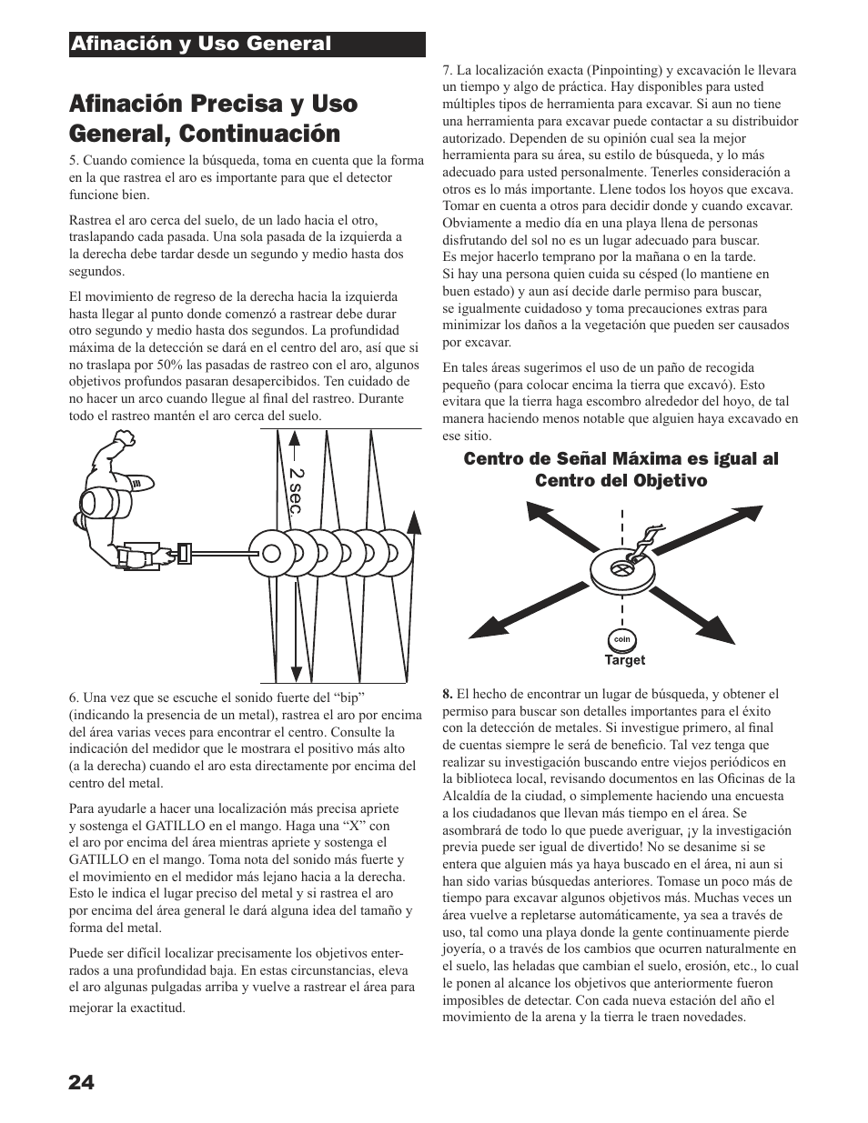 Aﬁnación precisa y uso general, continuación | White’s Electronics Sierra Madre User Manual | Page 24 / 32