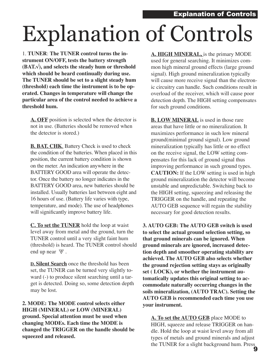 Explanation of controls | White’s Electronics Sierra Madre User Manual | Page 9 / 32