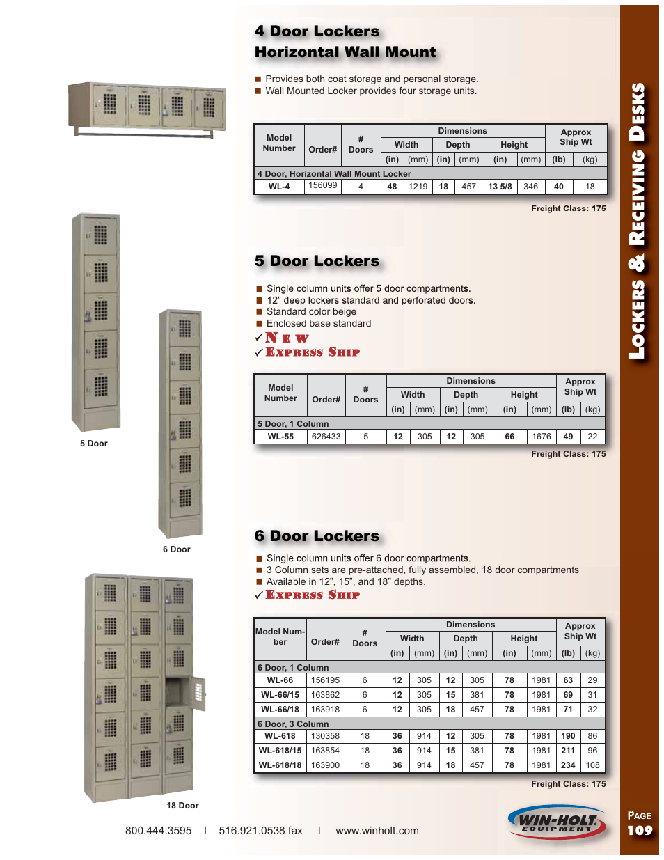 Ockers, Eceiving, Esks | 4 door lockers horizontal wall mount, 5 door lockers, 6 door lockers | Win-Holt WLST-15 User Manual | Page 2 / 4
