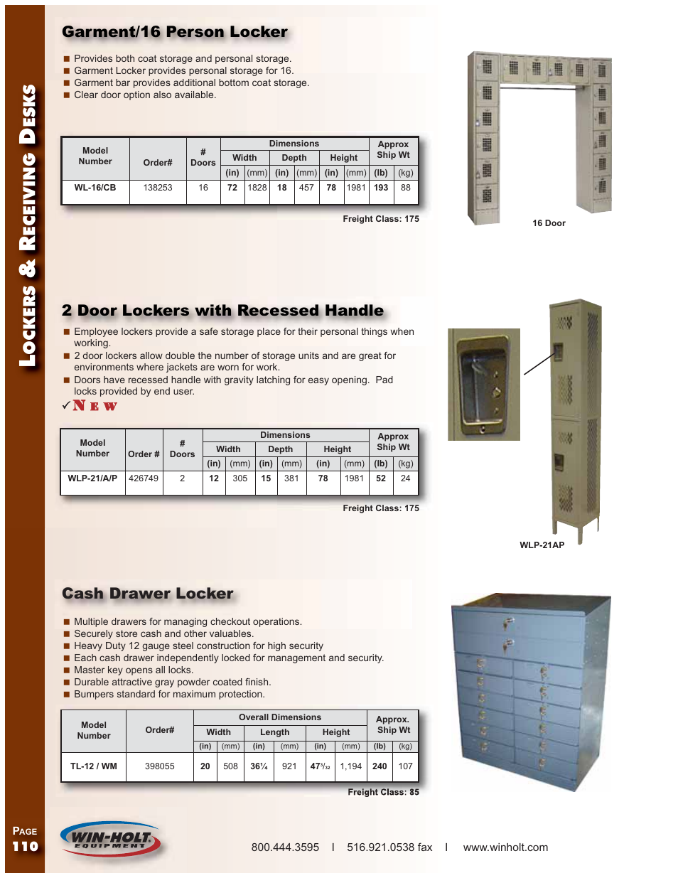 Ockers, Eceiving, Esks | Garment/16 person locker, 2 door lockers with recessed handle, Cash drawer locker | Win-Holt WLST-15 User Manual | Page 3 / 4