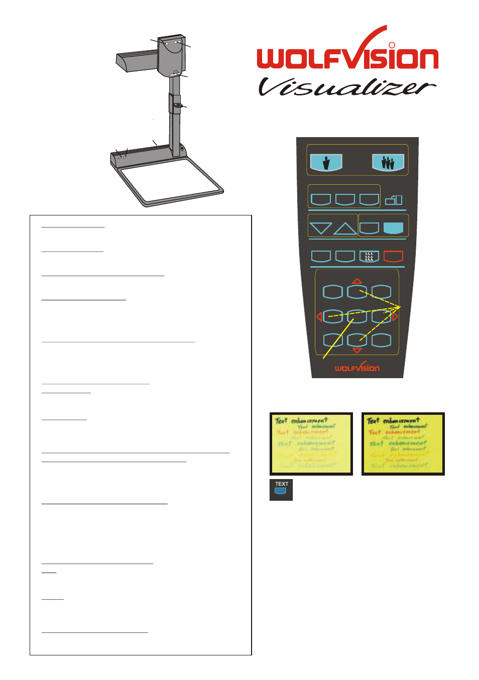 Seite12, Codes, Remote control | Text enhancement (in color) | WolfVision VZ-8 User Manual | Page 12 / 12