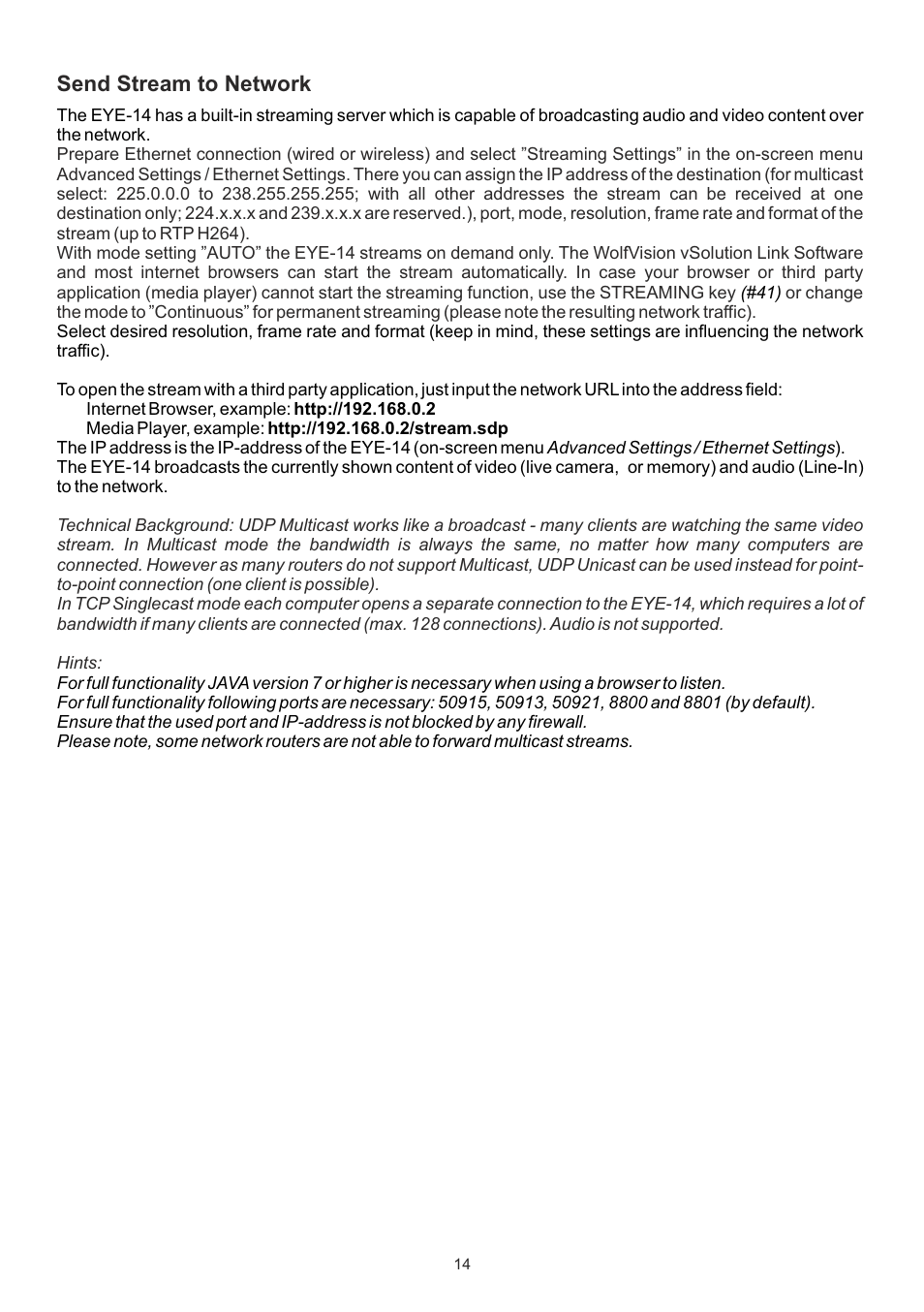 Send stream to network | WolfVision EYE-14 User Manual User Manual | Page 15 / 28