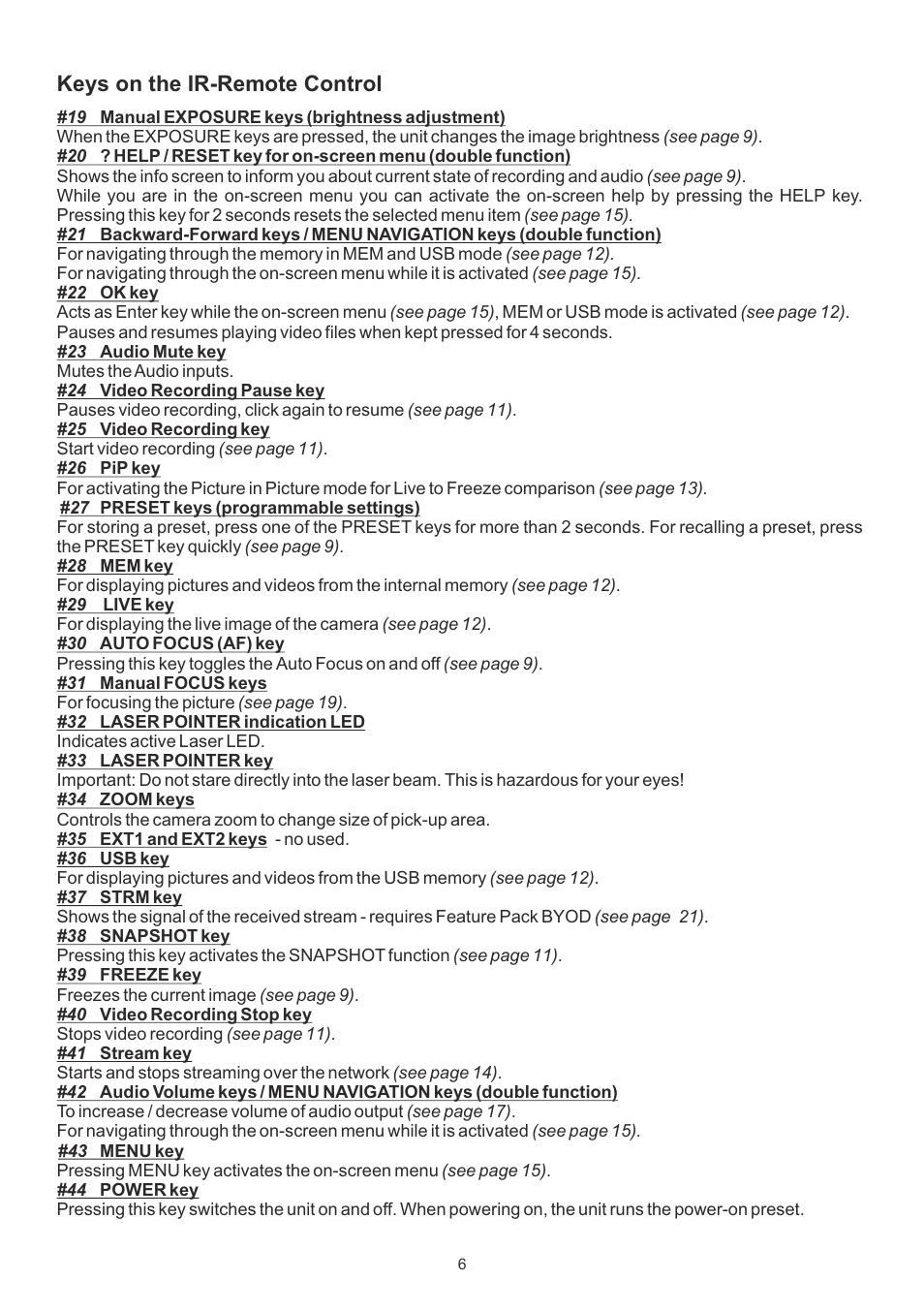 Keys on the ir-remote control | WolfVision EYE-14 User Manual User Manual | Page 7 / 28
