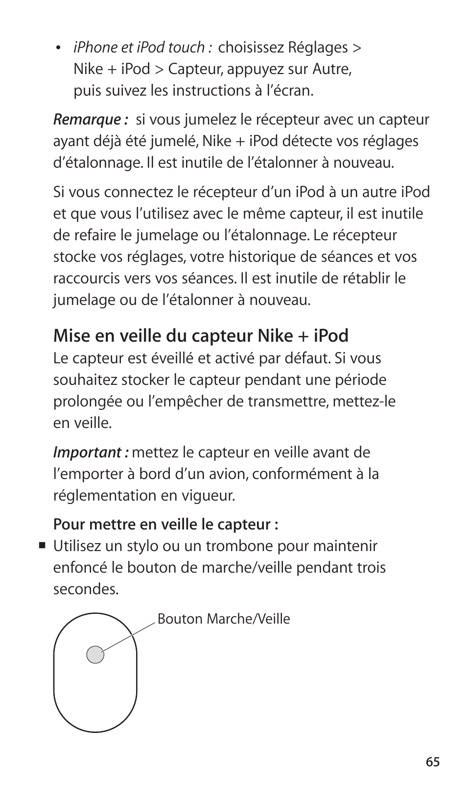 Mise en veille du capteur nike + ipod | Apple Nike + iPod Sensor User Manual | Page 65 / 144