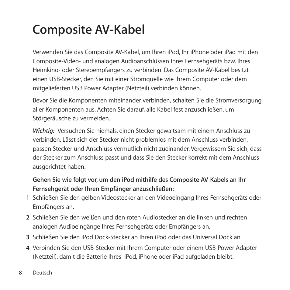 Composite av-kabel | Apple Composite AV-Kabel User Manual | Page 8 / 16