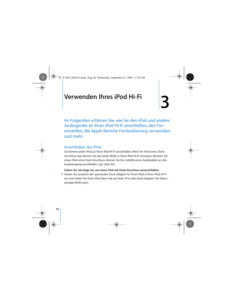 Verwenden ihres ipod hi-fi | Apple iPod Hi-Fi User Manual | Page 40 / 106