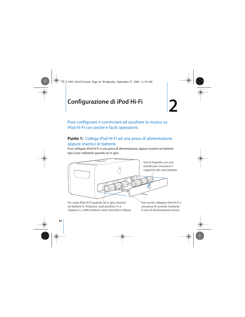 Configurazione di ipod hi-fi | Apple iPod Hi-Fi User Manual | Page 64 / 106