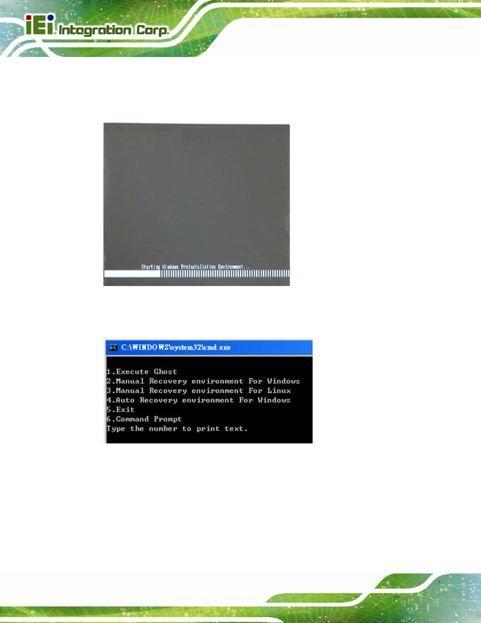 Figure b-2: launching the recovery tool, Figure b-3: recovery tool setup menu | IEI Integration KINO-CV-D25501_N26001 User Manual | Page 124 / 167