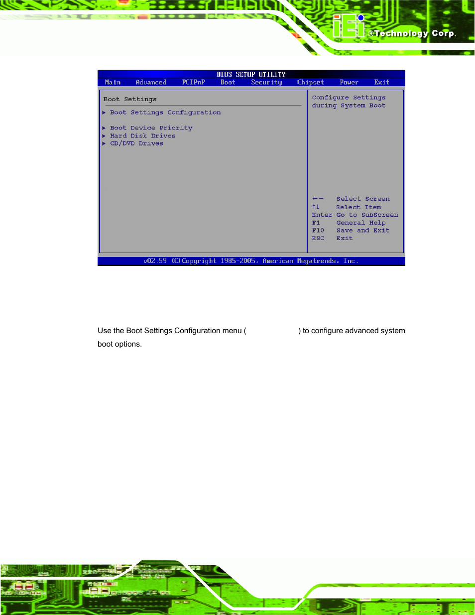 1 boot settings configuration | IEI Integration ECW-281B-N270-WT v2.10 User Manual | Page 105 / 179