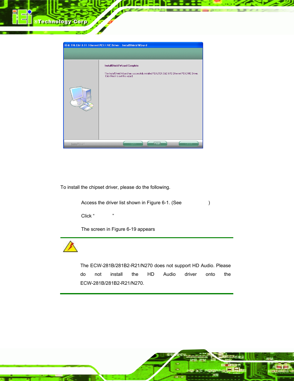 6 audio driver installation | IEI Integration ECW-281B-N270-WT v2.10 User Manual | Page 130 / 179