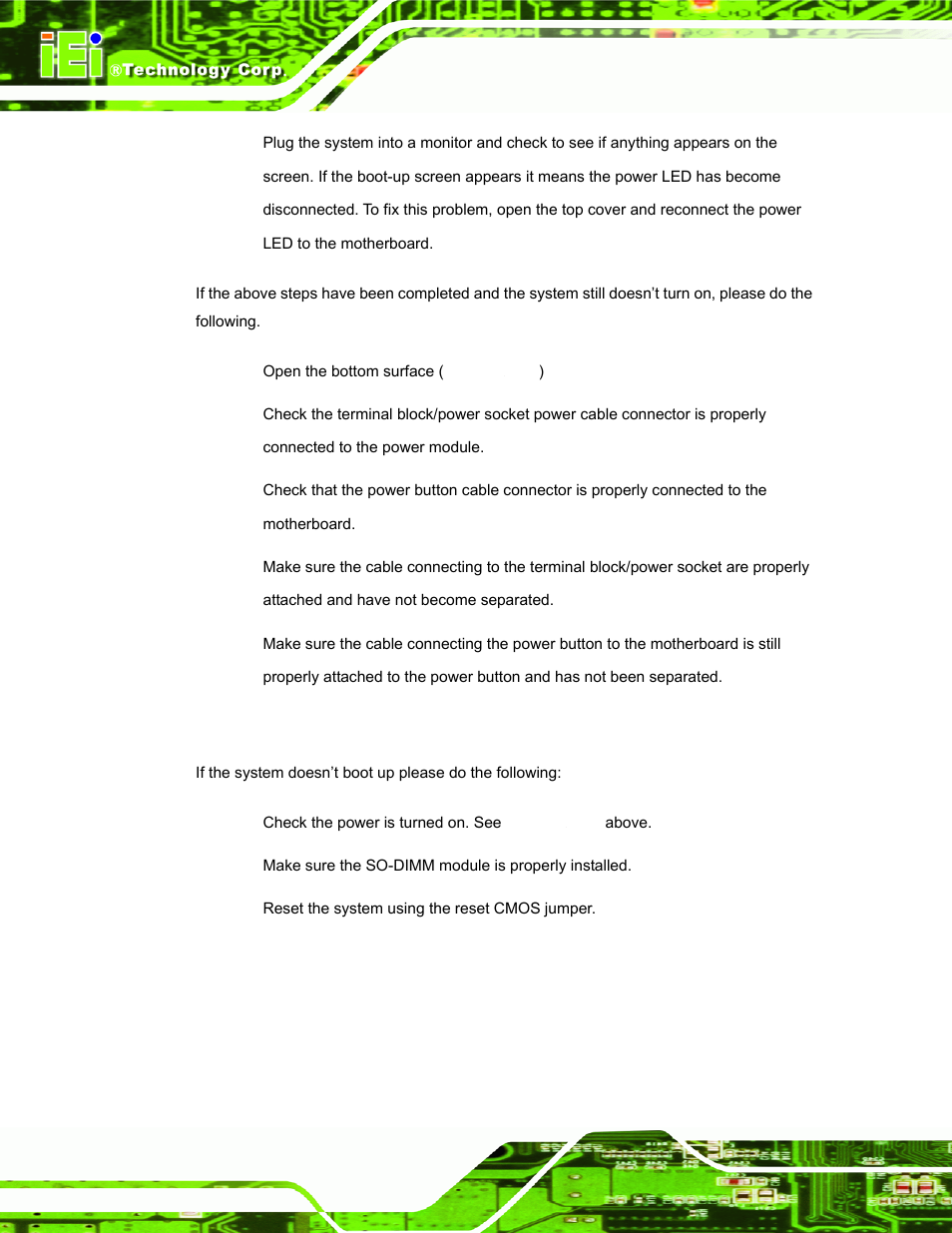 2 the system doesn’t boot up | IEI Integration ECW-281B-N270-WT v2.10 User Manual | Page 136 / 179