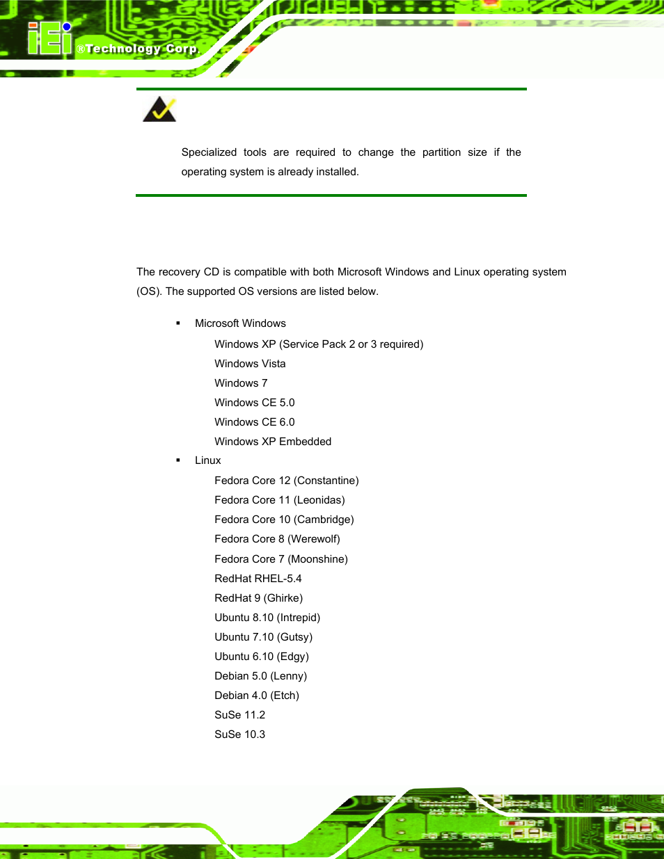 B.1.2 supported operating system | IEI Integration ECW-281B-N270-WT v2.10 User Manual | Page 148 / 179