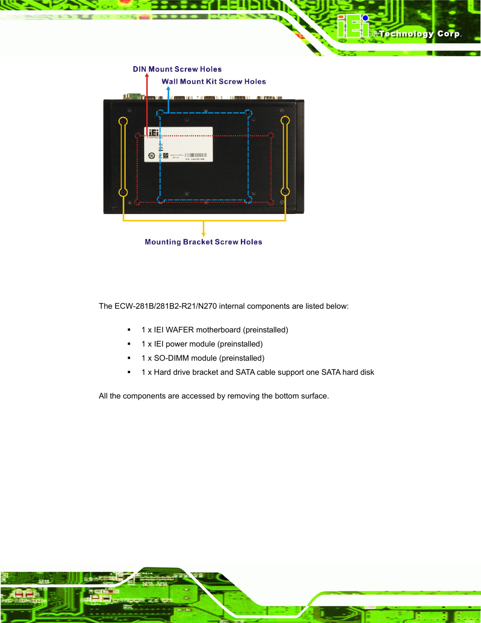 4 internal overview | IEI Integration ECW-281B-N270-WT v2.10 User Manual | Page 31 / 179