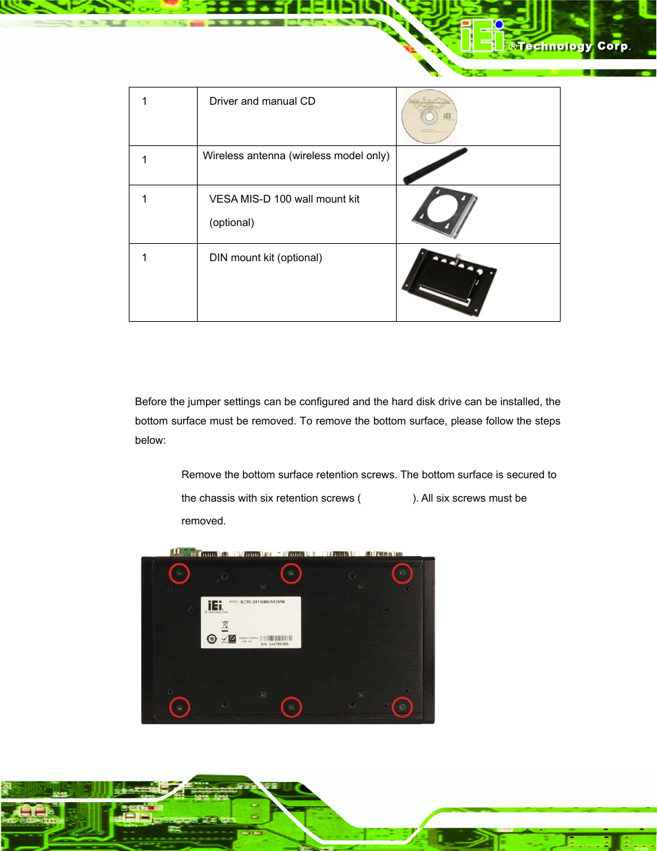 3 bottom surface removal | IEI Integration ECW-281B-N270-WT v2.10 User Manual | Page 61 / 179