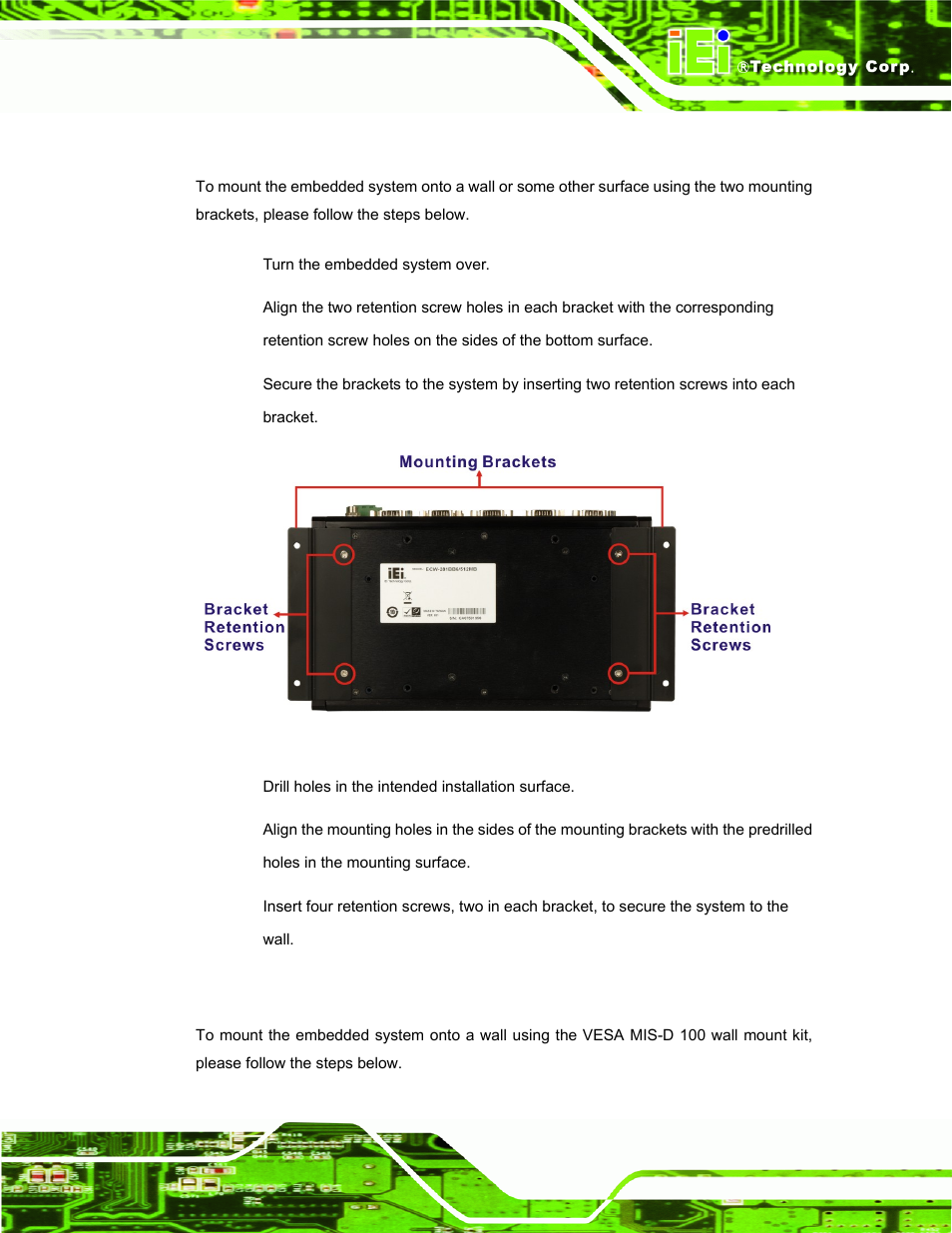 6 mounting the system with mounting brackets, 7 mounting the system with wall mount kit | IEI Integration ECW-281B-N270-WT v2.10 User Manual | Page 65 / 179