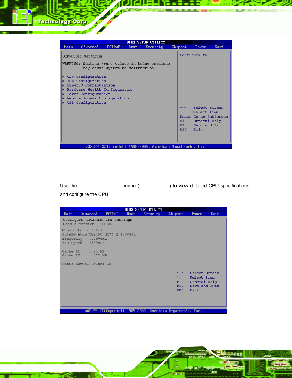 1 cpu configuration | IEI Integration ECW-281B-N270-WT v2.10 User Manual | Page 78 / 179