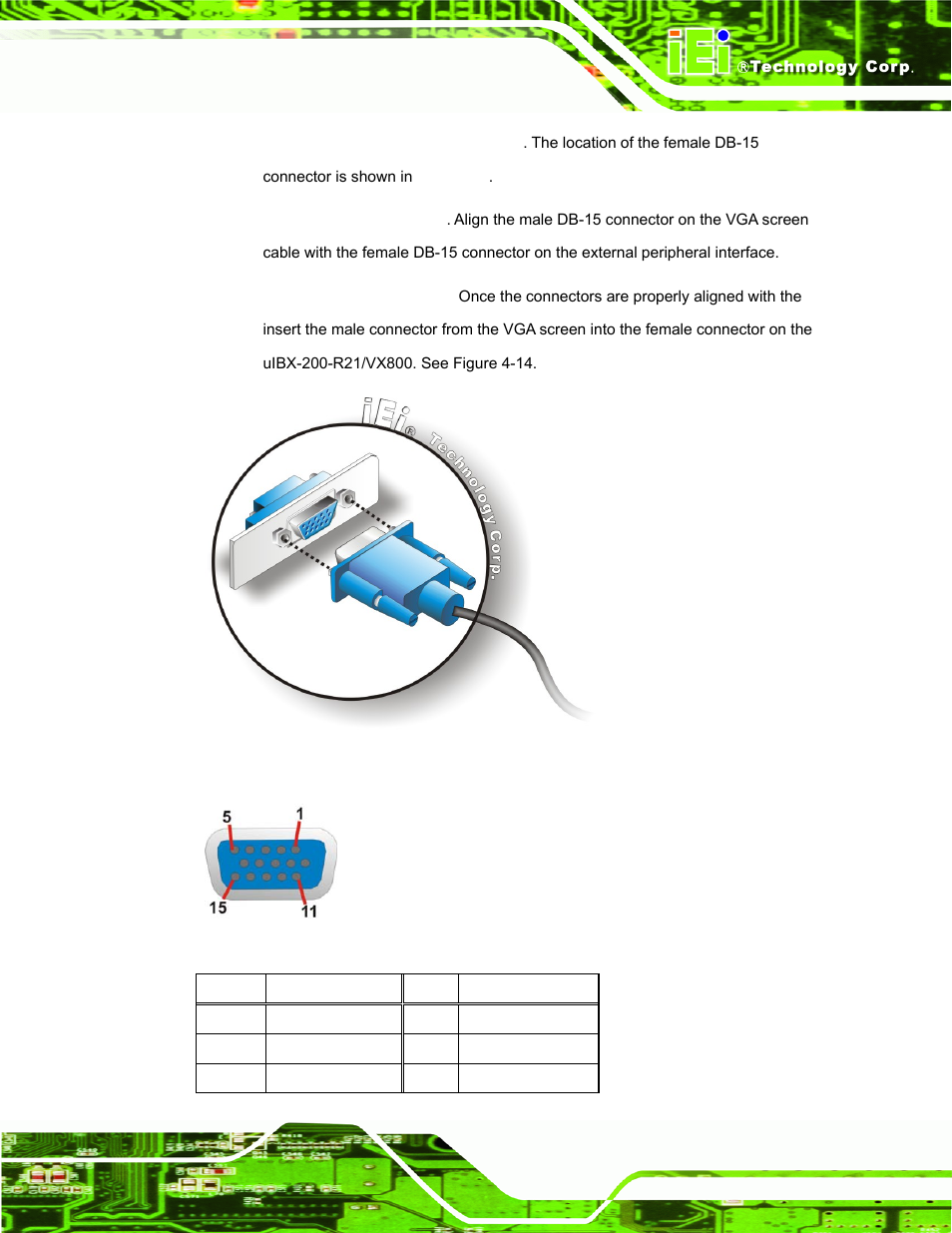 Figure 4-14: vga connector, Figure 4-15: vga connector | IEI Integration uIBX-200-VX800 v2.10 User Manual | Page 37 / 116