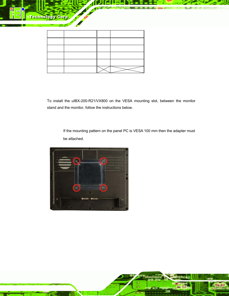 5 mounting the system, 1 mounting option 1, Ounting the | Ystem, Figure 4–16: 100 mm to 75 mm adapter, Table 4-9: vga connector pinouts | IEI Integration uIBX-200-VX800 v2.10 User Manual | Page 38 / 116