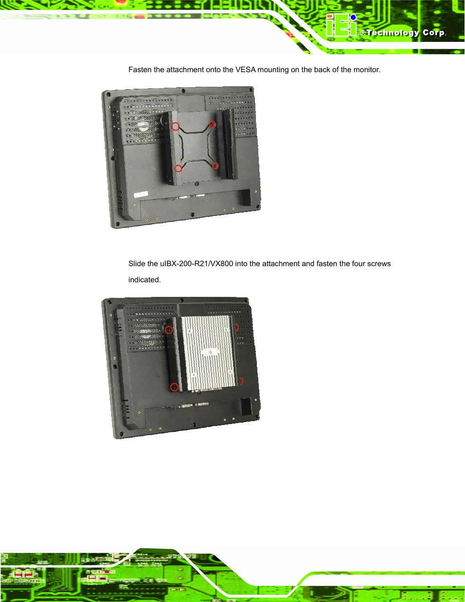 Figure 4–17: attachment installation, Figure 4–18: system attachment screws | IEI Integration uIBX-200-VX800 v2.10 User Manual | Page 39 / 116