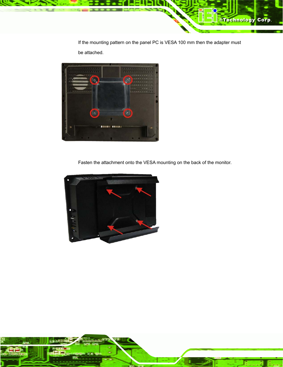 Figure 4–20: 100 mm to 75 mm adapter, Figure 4–21: attachment installation | IEI Integration uIBX-200-VX800 v2.10 User Manual | Page 41 / 116