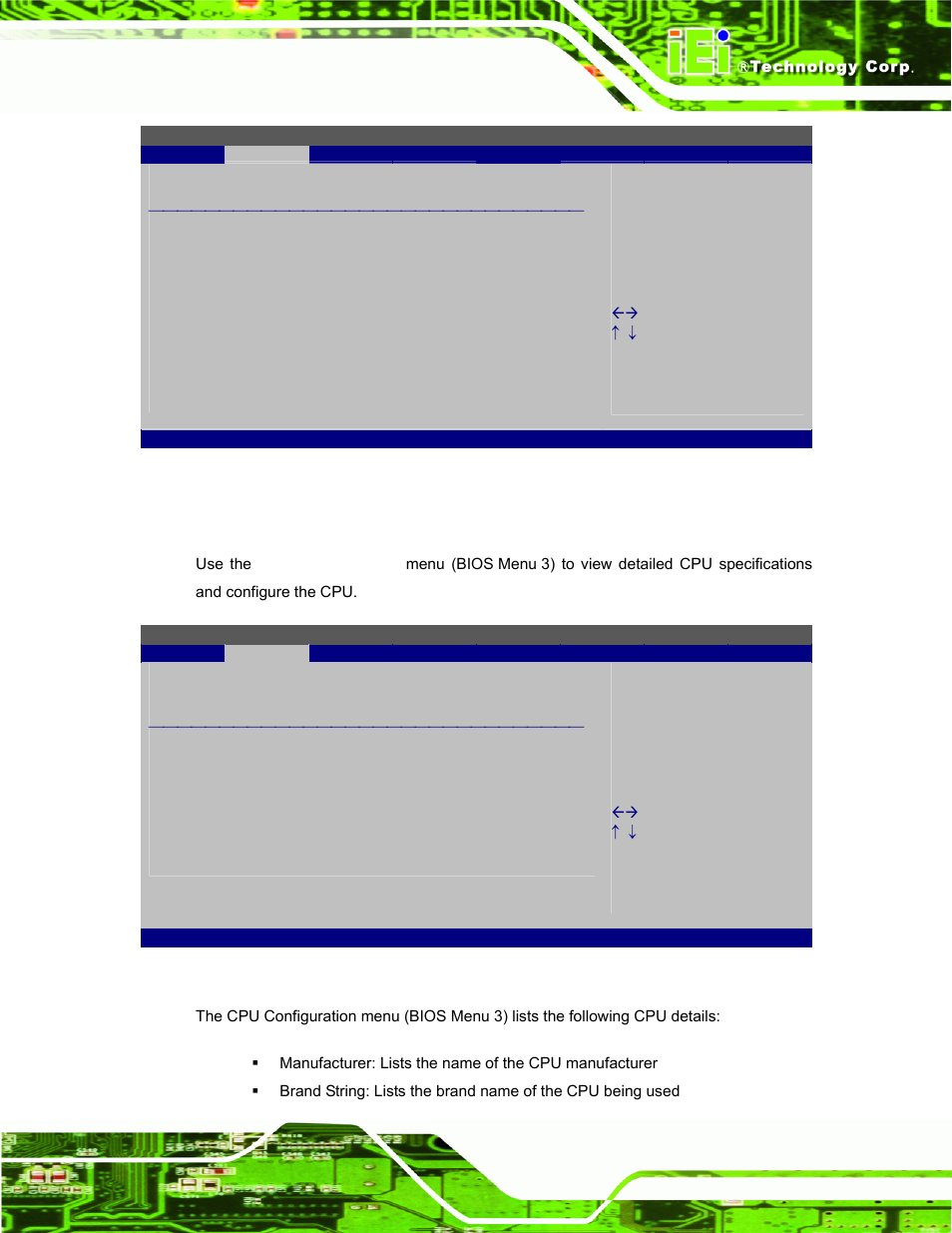 1 cpu configuration, Bios menu 2), Section 5.3.1 ) | IEI Integration uIBX-200-VX800 v2.10 User Manual | Page 49 / 116